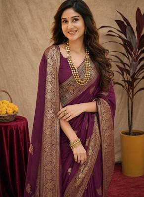 wine soft pure pethani silk blend with jari weave work saree with unstitched blouse piece 5