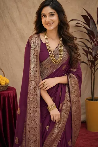 wine soft pure pethani silk blend with jari weave work saree with unstitched blouse piece