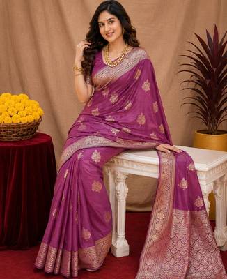 purple soft pure pethani silk blend with jari weave work saree with unstitched blouse piece 1