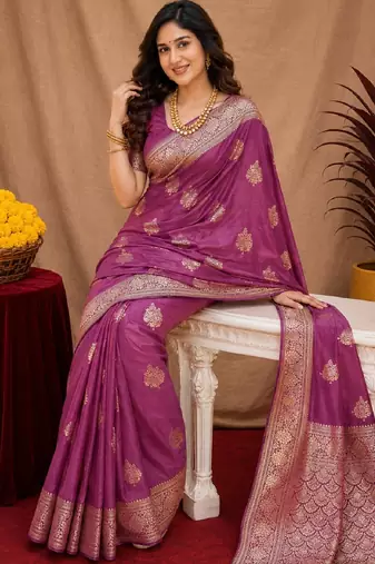 purple soft pure pethani silk blend with jari weave work saree with unstitched blouse piece