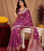 purple soft pure pethani silk blend with jari weave work saree with unstitched blouse piece
