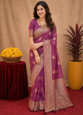 purple soft pure pethani silk blend with jari weave work saree with unstitched blouse piece 2