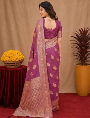 purple soft pure pethani silk blend with jari weave work saree with unstitched blouse piece 4