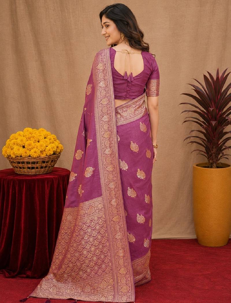 purple soft pure pethani silk blend with jari weave work saree with unstitched blouse piece