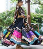 Black Cotton Navratri Mirror Work Lehenga Choli With Dupatta