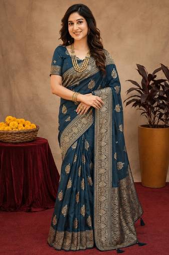 morpich soft pure pethani silk blend with jari weave work saree with unstitched blouse piece