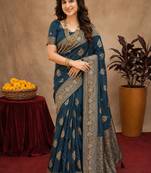 morpich soft pure pethani silk blend with jari weave work saree with unstitched blouse piece