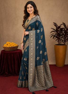morpich soft pure pethani silk blend with jari weave work saree with unstitched blouse piece 2