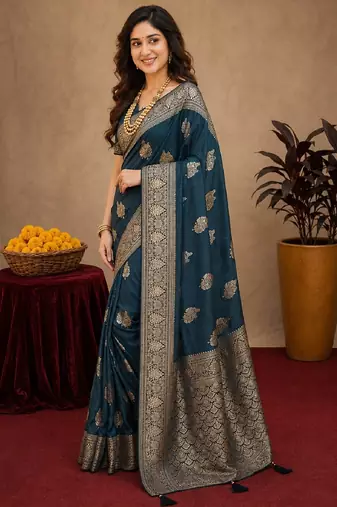 morpich soft pure pethani silk blend with jari weave work saree with unstitched blouse piece