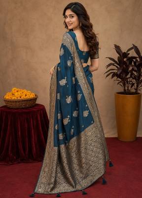 morpich soft pure pethani silk blend with jari weave work saree with unstitched blouse piece 3
