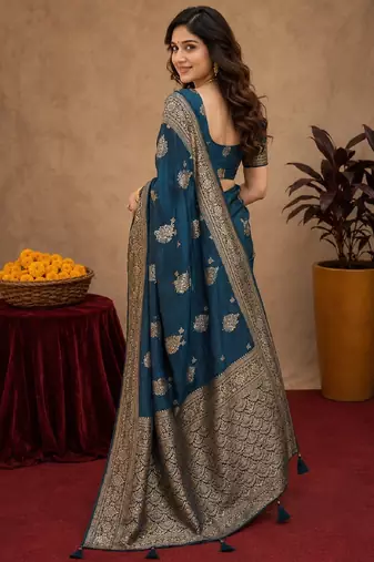 morpich soft pure pethani silk blend with jari weave work saree with unstitched blouse piece