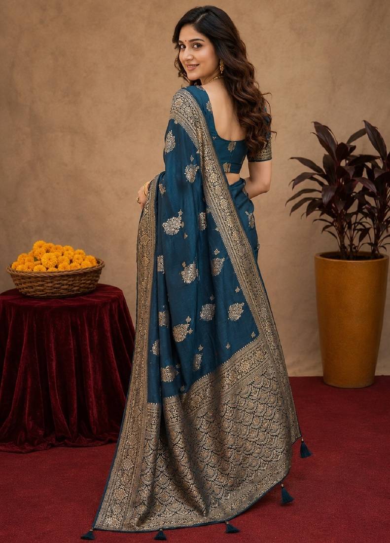 morpich soft pure pethani silk blend with jari weave work saree with unstitched blouse piece