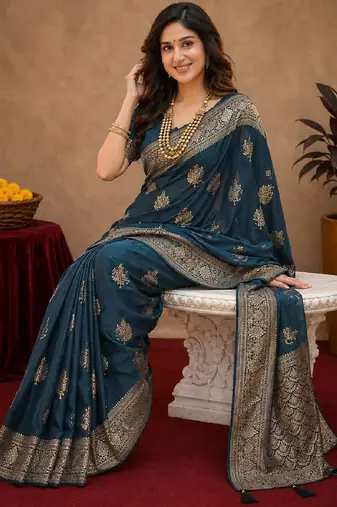 morpich soft pure pethani silk blend with jari weave work saree with unstitched blouse piece