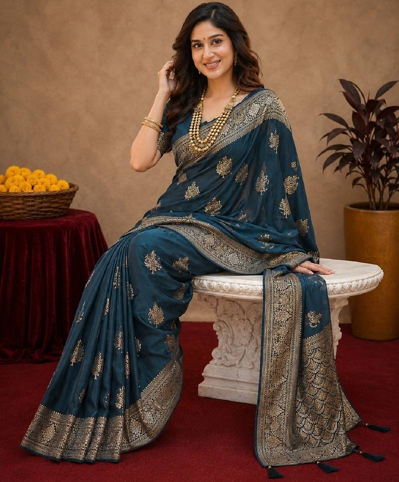 morpich soft pure pethani silk blend with jari weave work saree with unstitched blouse piece