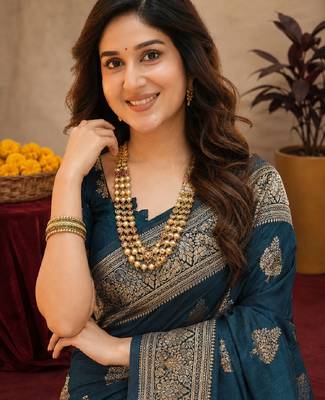 morpich soft pure pethani silk blend with jari weave work saree with unstitched blouse piece 5