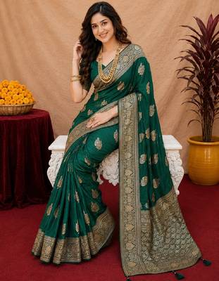 green soft pure pethani silk blend with jari weave work saree with unstitched blouse piece 1