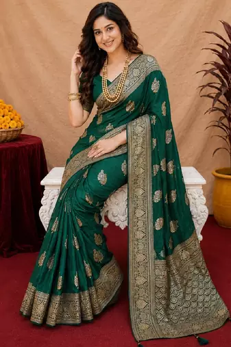 green soft pure pethani silk blend with jari weave work saree with unstitched blouse piece