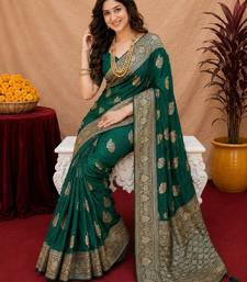 green soft pure pethani silk blend with jari weave work saree with unstitched blouse piece