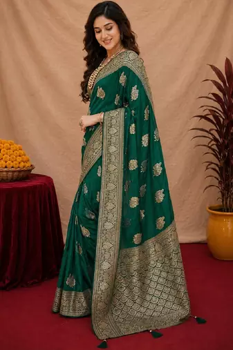 green soft pure pethani silk blend with jari weave work saree with unstitched blouse piece
