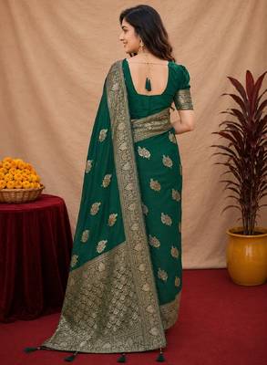 green soft pure pethani silk blend with jari weave work saree with unstitched blouse piece 4