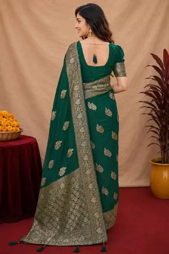 green soft pure pethani silk blend with jari weave work saree with unstitched blouse piece