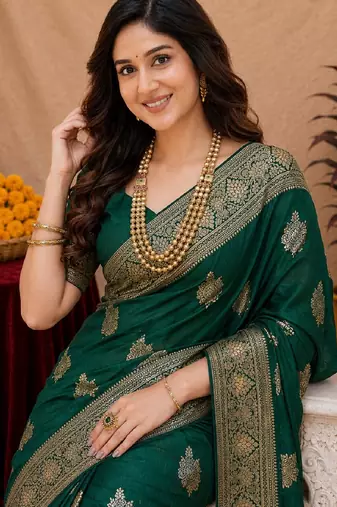 green soft pure pethani silk blend with jari weave work saree with unstitched blouse piece