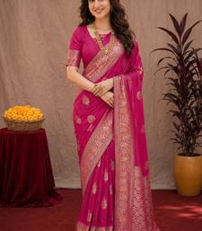 rani pink soft pure pethani silk blend with jari weave work saree with unstitched blouse piece