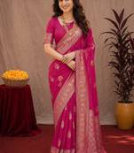 rani pink soft pure pethani silk blend with jari weave work saree with unstitched blouse piece
