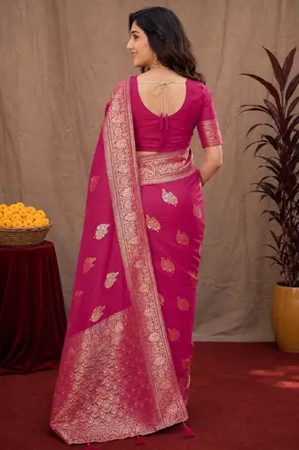 rani pink soft pure pethani silk blend with jari weave work saree with unstitched blouse piece