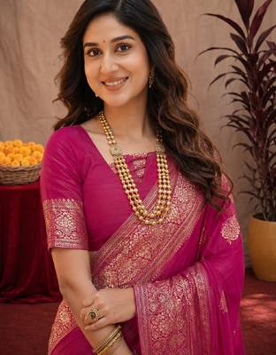 rani pink soft pure pethani silk blend with jari weave work saree with unstitched blouse piece 5