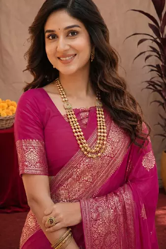 rani pink soft pure pethani silk blend with jari weave work saree with unstitched blouse piece