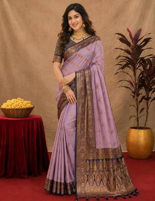 lavender  soft silk blend with jacquard woven work saree with unstitched blouse piece 1