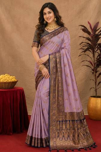 lavender  soft silk blend with jacquard woven work saree with unstitched blouse piece