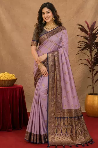 lavender  soft silk blend with jacquard woven work saree with unstitched blouse piece