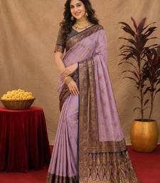 lavender  soft silk blend with jacquard woven work saree with unstitched blouse piece