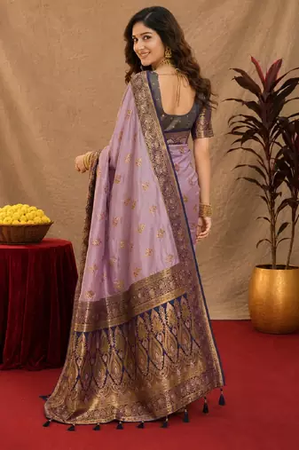 lavender  soft silk blend with jacquard woven work saree with unstitched blouse piece