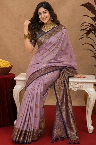 lavender  soft silk blend with jacquard woven work saree with unstitched blouse piece