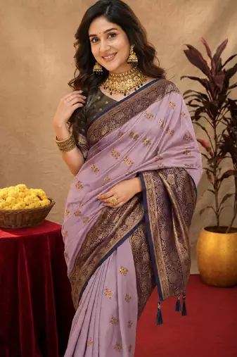 lavender  soft silk blend with jacquard woven work saree with unstitched blouse piece