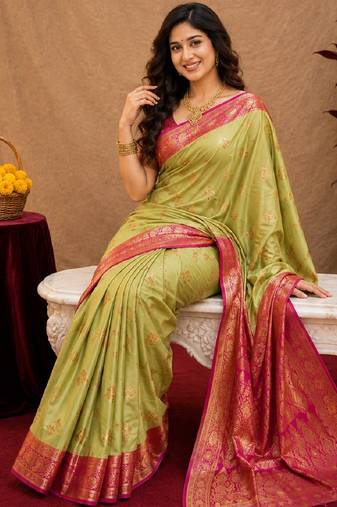 pista pink soft silk blend with jacquard woven work saree with unstitched blouse piece