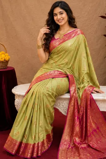 pista pink soft silk blend with jacquard woven work saree with unstitched blouse piece