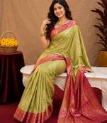 pista pink soft silk blend with jacquard woven work saree with unstitched blouse piece