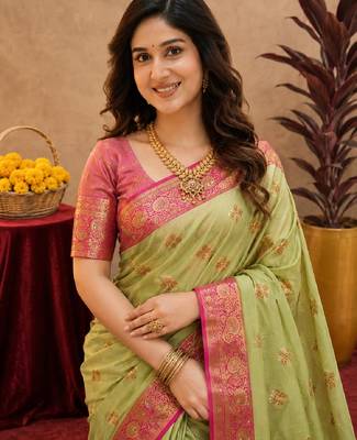 pista pink soft silk blend with jacquard woven work saree with unstitched blouse piece 5