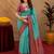 teal blue soft silk blend with jacquard woven work saree with unstitched blouse piece