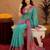 teal blue soft silk blend with jacquard woven work saree with unstitched blouse piece