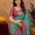 teal blue soft silk blend with jacquard woven work saree with unstitched blouse piece