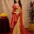 cream red soft silk blend with jacquard woven work saree with unstitched blouse piece