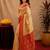 cream red soft silk blend with jacquard woven work saree with unstitched blouse piece