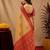 cream red soft silk blend with jacquard woven work saree with unstitched blouse piece