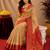 cream red soft silk blend with jacquard woven work saree with unstitched blouse piece