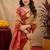 cream red soft silk blend with jacquard woven work saree with unstitched blouse piece